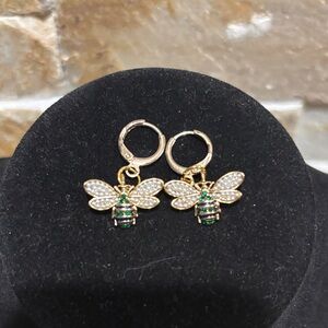Gold and Green Gucci Bee Earrings